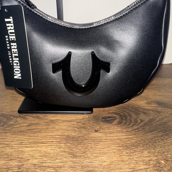 NWT True Religion Black and Tan Crossbody Bag with coin purse and guitar strap. - Picture 2 of 11